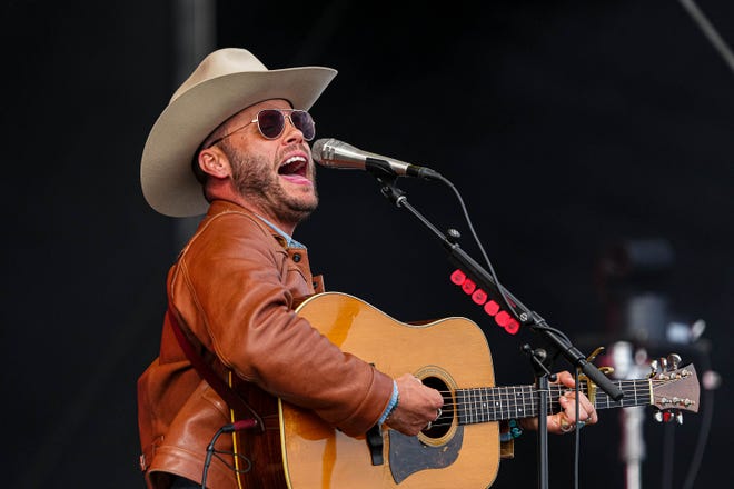 Charley Crockett performs on the Big River stage at the Two Step Inn country music festival at San Gabriel Park on Sunday, April 21, 2024 in Georgetown, Texas.